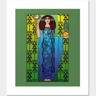 Art nouveau lady (blue on green) Posters and Art